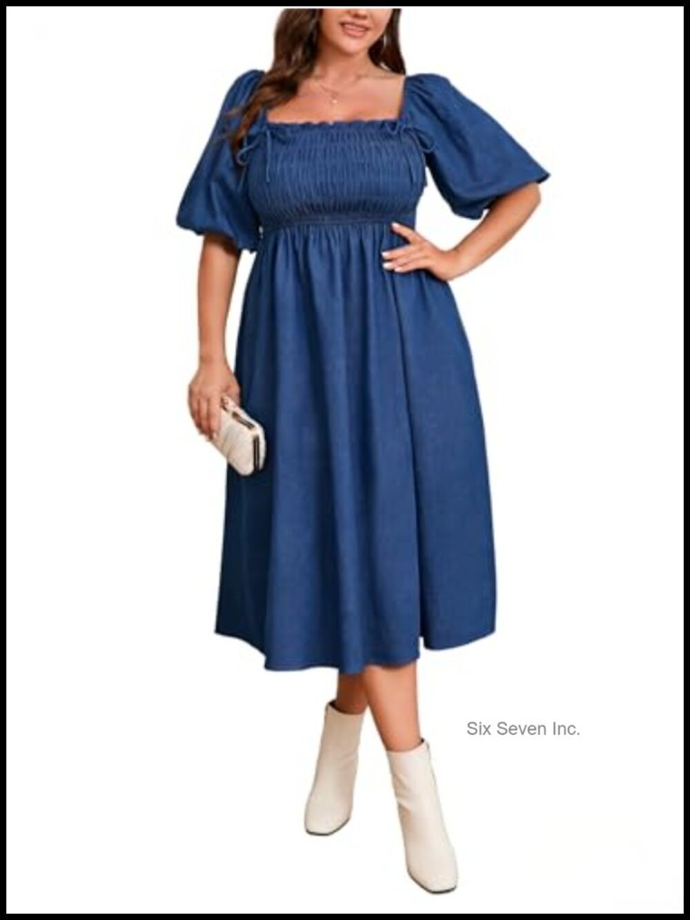 Plus Size A-Line Denim Dress with Pockets, Reversible Off-Shoulder